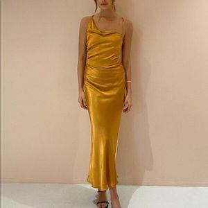 Shona Joy Alma Asymmetrical Bias Cowl Midi Dress AU 10